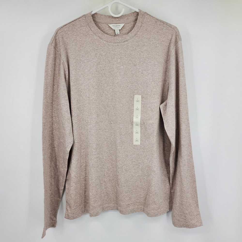 NWT Banana Republic Mens Luxe Touch Long Sleeve Crew Neck Tee Oatmeal Heather L